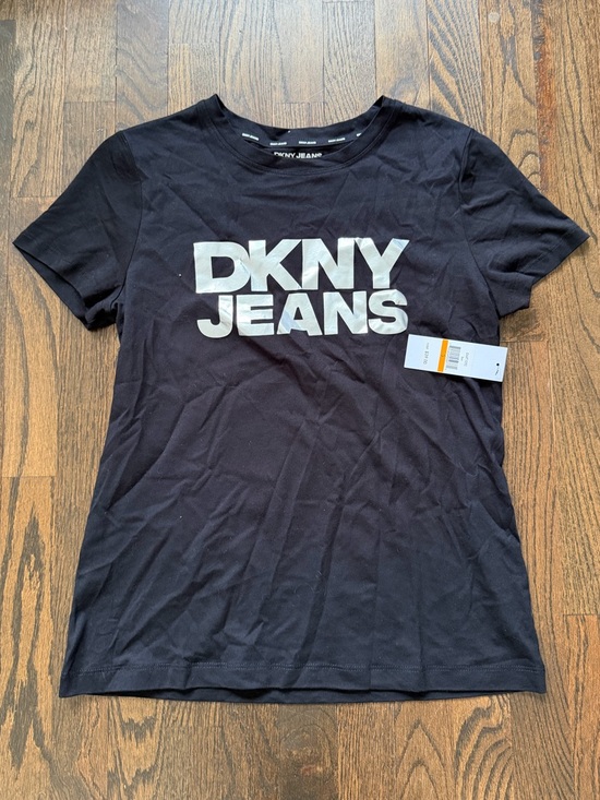 Dkny Tops - DKNY Jeans Black Short Sleeve Logo Tee with White Print